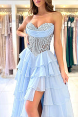 Sweetheart Aline Prom Dress with High Split Appliques Corset Evening Dress