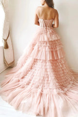 Sweetheart Black Ruffle Prom Dress Tiered Tulle Wedding Dresses FD1153