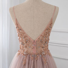 Sweetheart Crystal Prom Dresses Straps Spaghetti Tulle Evening Gown Split Side