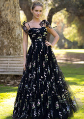 Sweetheart Neck Floor Length Tulle Embroidery Floral Prom Dress