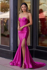 Abby | Sweetheart Fuchsia Pleated Mermaid Long Prom Dress