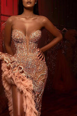 Sweetheart Mermaid Beading Prom Dress Ruffles with Split
