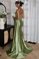 Sweetheart Ruched Satin Beadings Mermaid Prom Dress with Side Slit