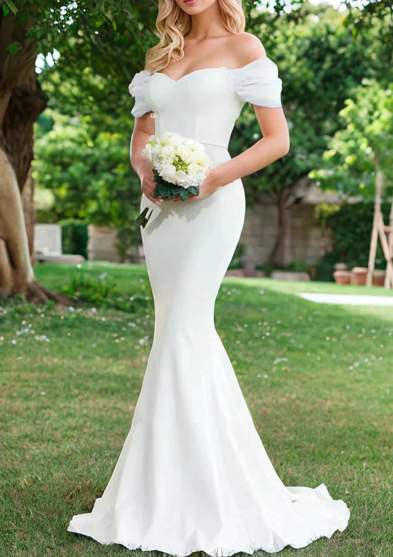 Mermaid Sweetheart Sexy Off-the-Shoulder Wrap-Around Satin Wedding Dress