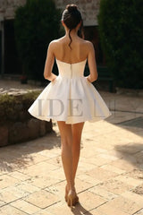 Sweetheart Short Aline Wedding Dress Sleeveless Satin Bridal Dress