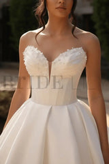 Sweetheart Short Aline Wedding Dress Sleeveless Satin Bridal Dress