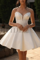 Sweetheart Short Aline Wedding Dress Sleeveless Satin Bridal Dress