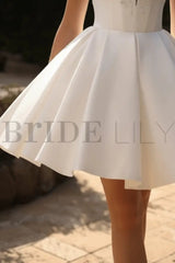 Sweetheart Short Aline Wedding Dress Sleeveless Satin Bridal Dress