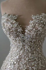 Sweetheart Sleeveless Beaded Lace Mermaid Wedding Dress