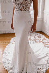 Sweetheart Spaghetti Straps Appliques Lace Mermaid Wedding Dresses with Train