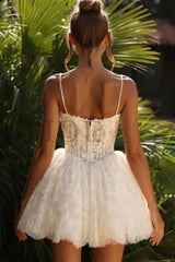 Sweetheart Tulle Lace Short Aline Wedding Dress Spaghetti Straps