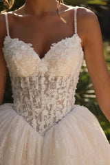 Sweetheart Tulle Lace Short Aline Wedding Dress Spaghetti Straps