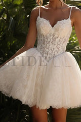 Sweetheart Tulle Lace Short Aline Wedding Dress Spaghetti Straps