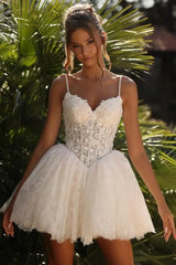 Sweetheart Tulle Lace Short Aline Wedding Dress Spaghetti Straps
