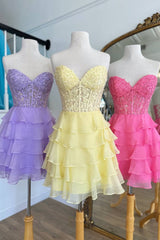 Sweetheart Royal Blue Lace Corset Tiered Party Dress