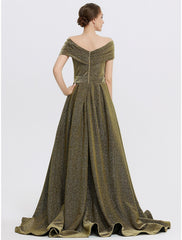 A-Line Evening Gown Elegant Dress Formal Sweep / Brush Train Sleeveless Sweetheart Charmeuse with Glitter Slit