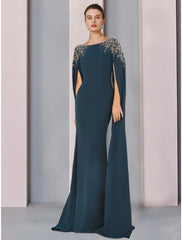 Aimishang Mermaid / Trumpet Mother of the Bride Dress Wedding Guest Elegant Scoop Neck Sweep / Brush Train Stretch Chiffon Long Sleeve with Sequin Ruching