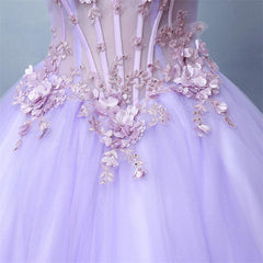 Light purple tulle lace long prom dress, sweet 16 dress KS2907