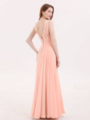Lace Bodice Chiffon Skirt Long Dress-Coral