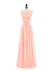 Lace Bodice Chiffon Skirt Long Dress-Coral
