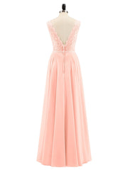 Lace Bodice Chiffon Skirt Long Dress-Coral