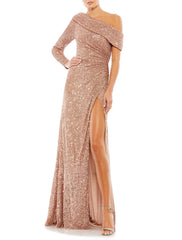 Sheath / Column Evening Gown Elegant Dress Formal Prom Floor Length Long Sleeve One Shoulder Sequined with Sequin