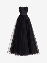Talia | Black A Line Sweetheart Corset Tulle Prom Dress with Slit