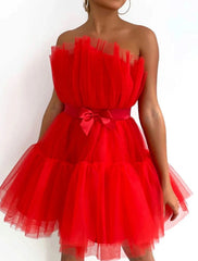 Women‘s Party Dress Corset Dress Homecoming Dress Mini Dress Black Pink Fuchsia Red Sleeveless Pure Color Backless Layered Mesh Spring Summer Strapless Party Personalized Stylish Party