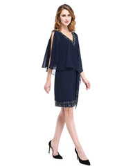 Aimishang  Sheath / Column Mother of the Bride Dress V Neck Knee Length Chiffon Sleeveless No with Beading Sequin