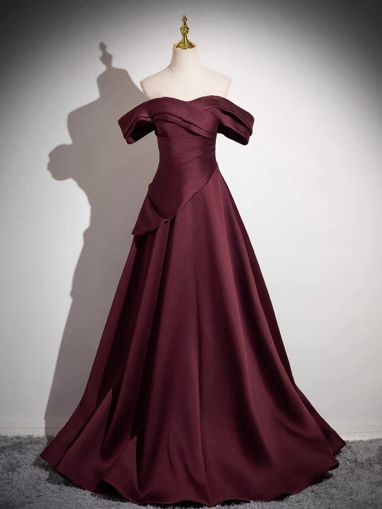 Off the Shoulder A-Line Satin Ruched Floor Length Prom Dress