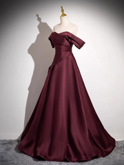 Off the Shoulder A-Line Satin Ruched Floor Length Prom Dress