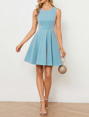 A-Line Homecoming Dresses Glittering Dress Party Wear Prom Tea Length Sleeveless Jewel Neck Satin with Glitter