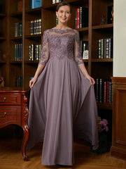 Aimishang A-Line/Princess Chiffon Lace Scoop 3/4 Sleeves Floor-Length Mother of the Bride Dresses