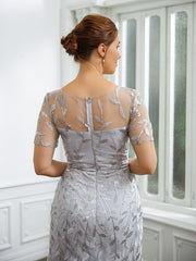 Aimishang A-Line/Princess Tulle Ruched Bateau Short Sleeves Ankle-Length Mother of the Bride Dresses