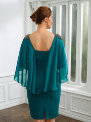 Aimishang Sheath/Column Chiffon Ruched Bateau 3/4 Sleeves Knee-Length Mother of the Bride Dresses