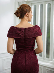 Aimishang Sheath/Column Lace Ruched V-neck Short Sleeves Floor-Length Mother of the Bride Dresses