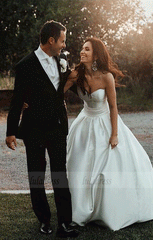 A-Line Sweetheart Sweep Train Satin Wedding Dress with Bowknot