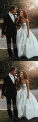 A-Line Sweetheart Sweep Train Satin Wedding Dress with Bowknot
