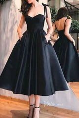 Tea Length Red 60s Party Dresses Simple Prom Dress with Pockets SD1167
