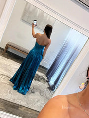 Teal Blue Sparkly Satin Prom Dresses Strapless Sweetheart Neckline Formal Dress - FD5183