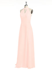 Halter Chiffon Long Bridesmaid Gowns with Low Back-Pearl Pink