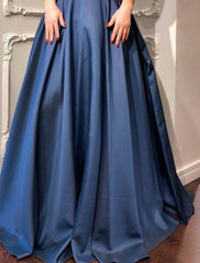 A-Line Minimalist Elegant Engagement Prom Dress V Neck Short Sleeve Sweep / Brush Train Satin with Pleats