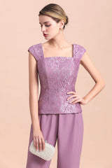 Three Pieces Mother of the Bride Dresses Lilac Chiffon Wedding Wear Outfits