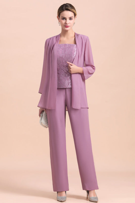 Three Pieces Mother of the Bride Dresses Lilac Chiffon Wedding Wear Outfits