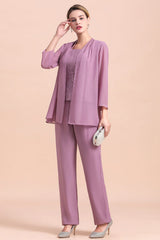 Three Pieces Mother of the Bride Dresses Lilac Chiffon Wedding Wear Outfits