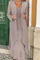 Three Pieces Mother of the Bride Dresses Plus Size Chiffon Mother of the Bride Outfits