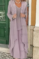 Three Pieces Mother of the Bride Dresses Plus Size Chiffon Mother of the Bride Outfits