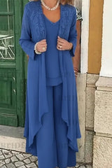 Three Pieces Mother of the Bride Dresses Plus Size Chiffon Mother of the Bride Outfits