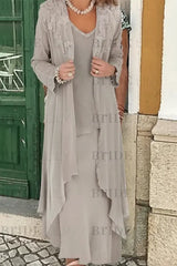 Three Pieces Mother of the Bride Dresses Plus Size Chiffon Mother of the Bride Outfits