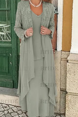 Three Pieces Mother of the Bride Dresses Plus Size Chiffon Mother of the Bride Outfits